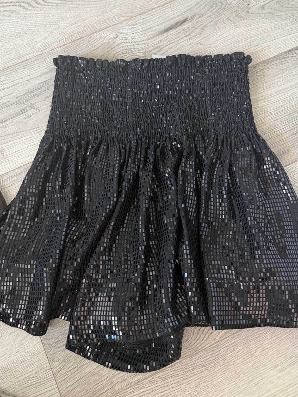 Black Smocked Sequin Women's Top